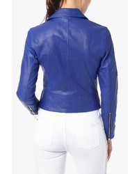 7 For All Mankind Leather Biker Jacket In Electric Blue
