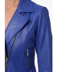 7 For All Mankind Leather Biker Jacket In Electric Blue