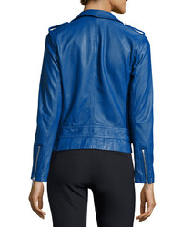 Rebecca Taylor Zip Trim Leather Motorcycle Jacket Electric Blue