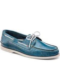 Sperry Topsider Shoes Cloud Logo Authentic Original White Washed Boat Shoe Blue White Washed Leather