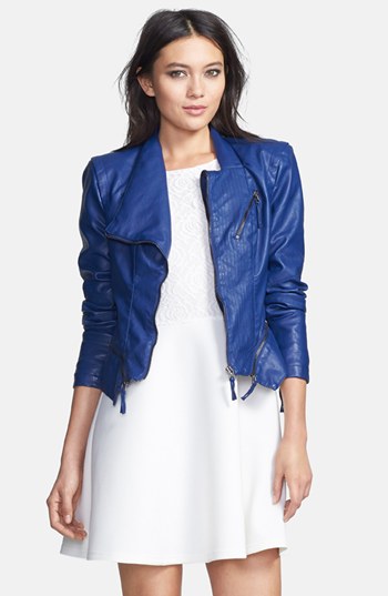 blue pu leather jacket