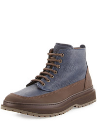 Brunello Cucinelli Leather Lace Up Boot Navy