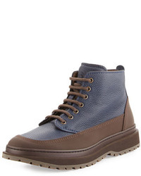 Brunello Cucinelli Leather Lace Up Boot Navy