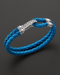 John Hardy Classic Chain Silver Hook Station Bracelet On Turquoise Blue Leather Cord