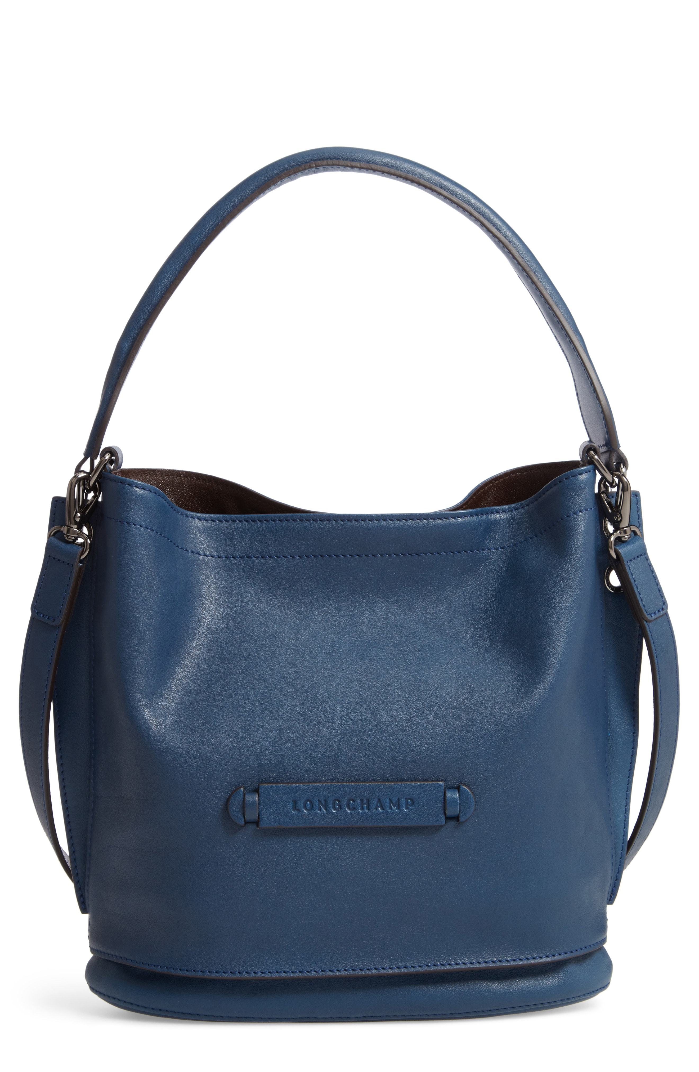 Superb Longchamp bucket bag Caramel Dark blue Leather ref.400787 - Joli  Closet
