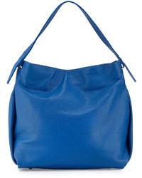 Neiman Marcus Made In Italy Pebbled Leather Bucket Hobo Bag Blue