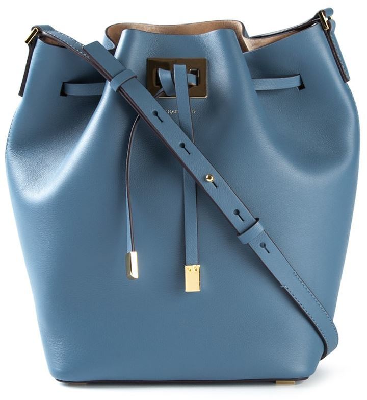 Michael Kors Collection Miranda Leather Crossbody Bucket Bag  Blue  eBay