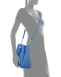 Neiman Marcus Woven Faux Leather Bucket Bag Denim Blue