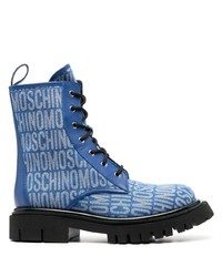 Moschino Logo Jacquard Lace Up Ankle Boots