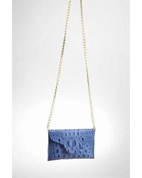 JJ Winters Gold Chain Leather Croco Miley Clutch In Brite Blue With Gold Chain