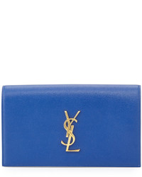 Saint Laurent Monogram Leather Small Clutch Bag Royal Blue