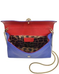 Roberto Cavalli Panther Electric Blue Leather Clutch Wchain Strap