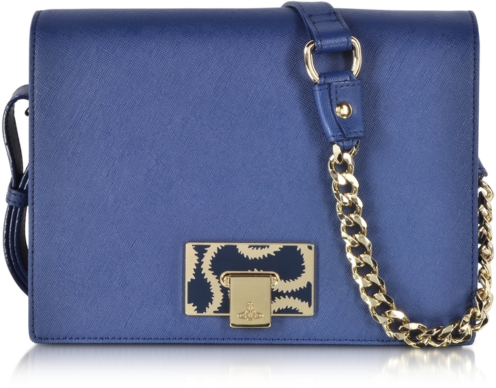 Vivienne Westwood Medium Blue Opio Saffiano Leather Flap Crossbody