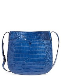 Vince Medium Croc Embossed Leather Crossbody Bag Blue
