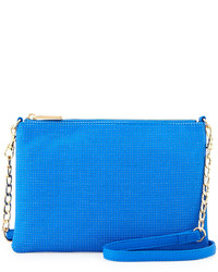 Neiman Marcus Perforated Zip Top Crossbody Bag Cobalt Blue