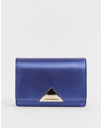 Emporio Armani Real Leather Small Chain Bag In Navy