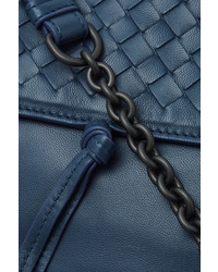 Bottega Veneta Saddle Intrecciato Leather Shoulder Bag Blue