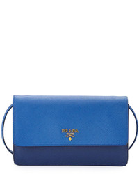 Prada Saffiano Mini Bicolor Crossbody Bag Dark Bluecobalt