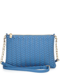 Neiman Marcus Woven Faux Leather Crossbody Bag Denim Blue