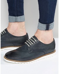 Asos Derby Shoes In Navy Leather With White Sole