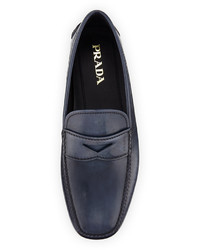Prada Smooth Leather Penny Loafer Blue