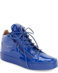 Blue Leather High Top Sneakers