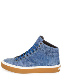 Jimmy Choo Belgravi Crocodile Embossed High Top Sneaker Blue