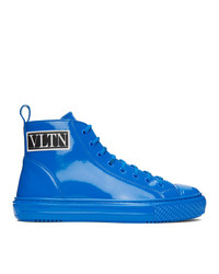 Valentino Blue Garavani Patent Vltn High Top Sneakers