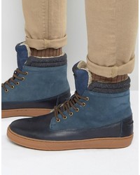 Aldo Divi Leather High Top Sneakers In Blue Leather