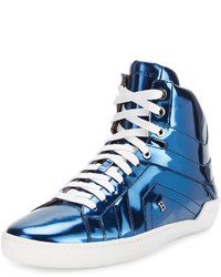 Bally Eticon Metallic Leather High Top Sneaker Blue
