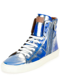 Bally Hensel Fluorescent Leather High Top Sneaker Blue