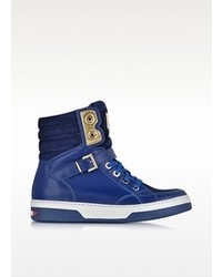 Moschino Love Blue Leather And Suede High Top Sneaker