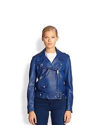 Acne Studios Mape Leather Biker Jacket Blue