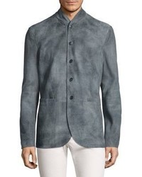 John Varvatos Mock Collar Leather Jacket