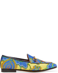 Gucci Jordaan Horsebit Detailed Jacquard Loafers Blue