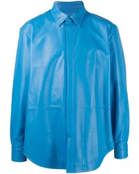 Blue Leather Long Sleeve Shirt