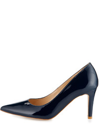 Neiman Marcus Cissy Patent Leather Pointed Toe Pump Navy