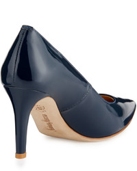 Neiman Marcus Cissy Patent Leather Pointed Toe Pump Navy