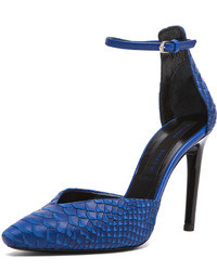 Proenza Schouler Python Embossed Leather Ankle Strap Pumps In Blue