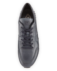 Tod's Burnished Leather Trainer Sneakers Navy