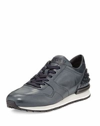 Tod's Burnished Leather Trainer Sneakers Navy