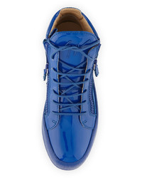 Giuseppe Zanotti Patent Leather Mid Top Sneaker Blue