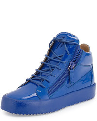 Giuseppe Zanotti Patent Leather Mid Top Sneaker Blue