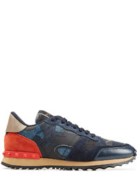 Valentino Rockstud Fabric And Leather Sneakers