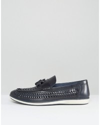 Red Tape Woven Tassel Loafers In Blue Leather