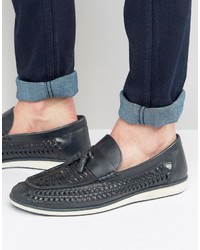 Red Tape Woven Tassel Loafers In Blue Leather