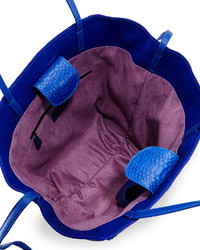 Carlos Falchi Bell Medium Leatherpython Tote Bag Blue
