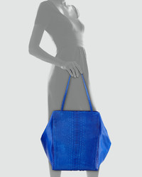 Carlos Falchi Bell Medium Leatherpython Tote Bag Blue