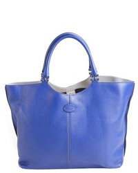 Tod's Blue Leather Hinged Top Handle Tote