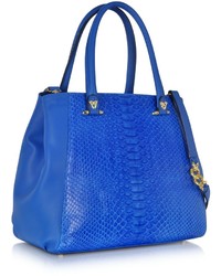 Ghibli Blue Python And Leather Tote Wdetachable Shoulder Strap